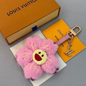 Louis Vuitton Pink Fluffy Flower Bag Charm/Keychain